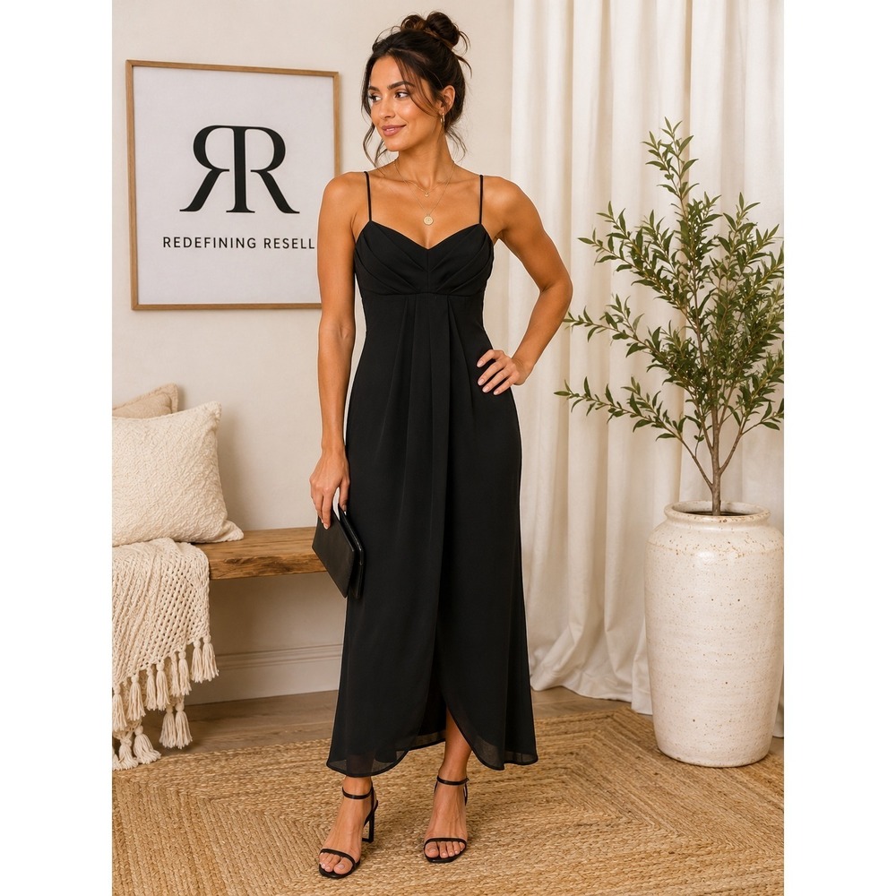 Roberta Black Draped Maxi Dress Sweetheart Neckline Spaghetti Strap Formal Gown